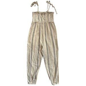 Hatch Maternity Stripe Smocked Jumpsuit Cream Size 1 Small Coastal Beachy Scandi